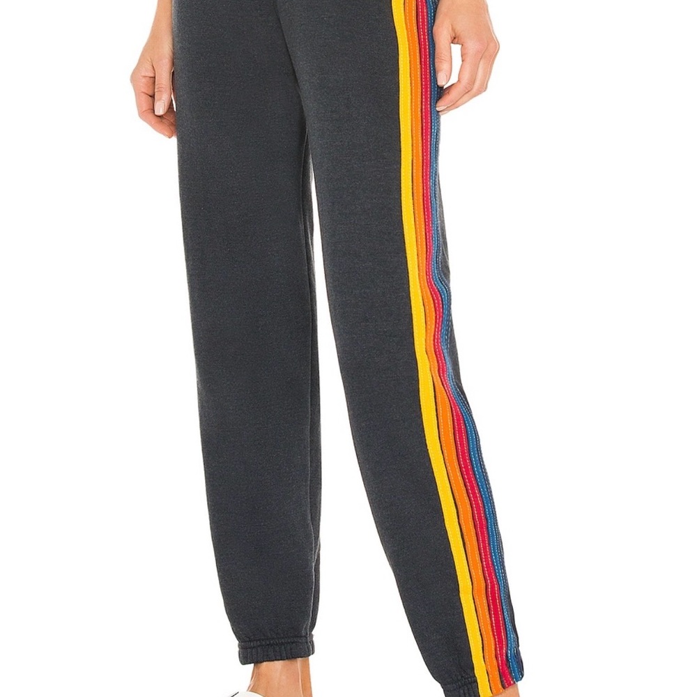 Aviator Nation Navy Sweatpants with Rainbow Stripes